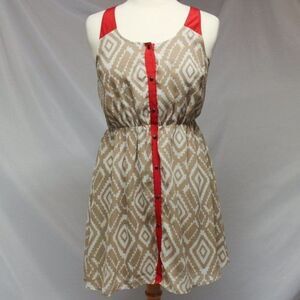 Charming Charlie Tan & Red Chiffon Dress S